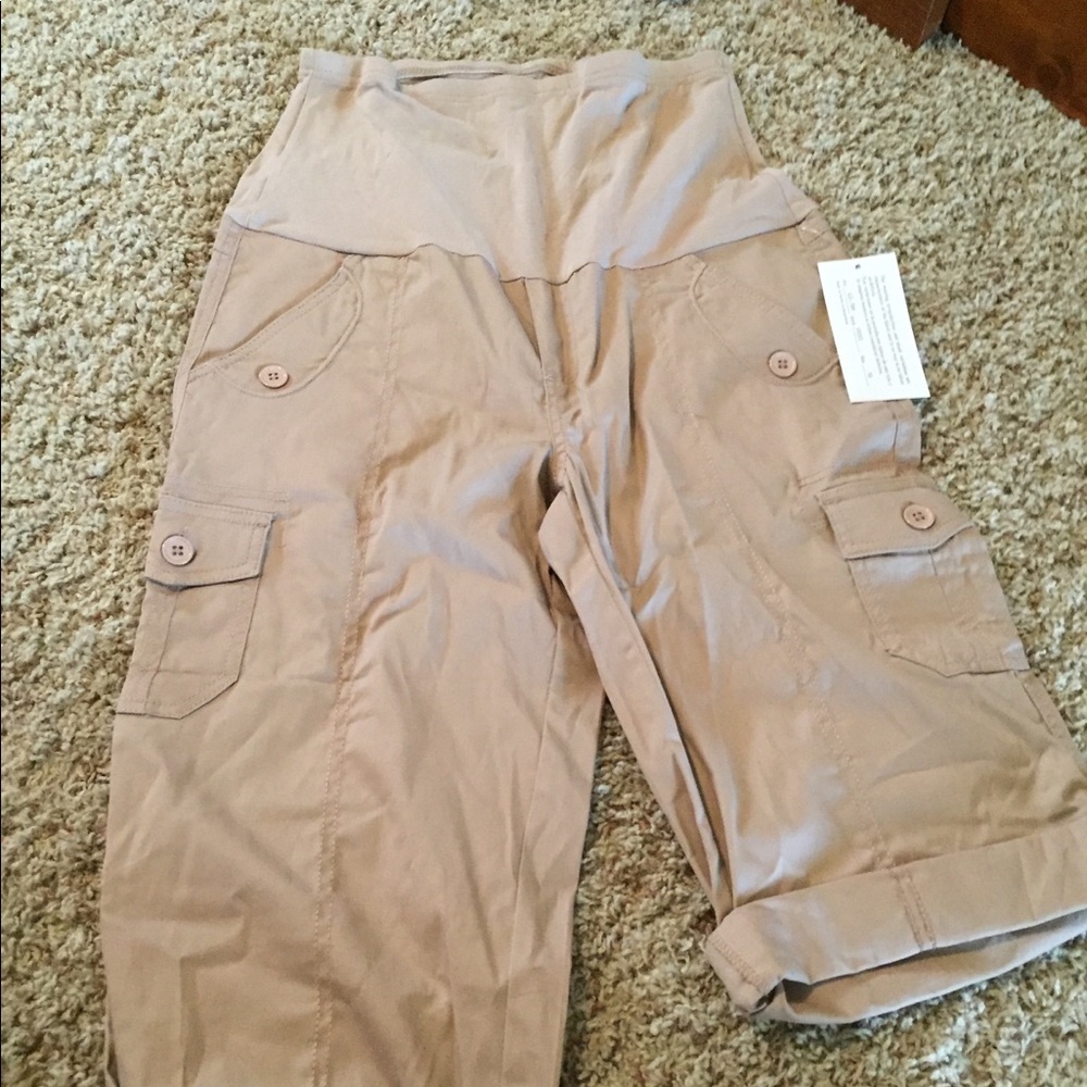 Khaki maternity capris-Adjustable leg